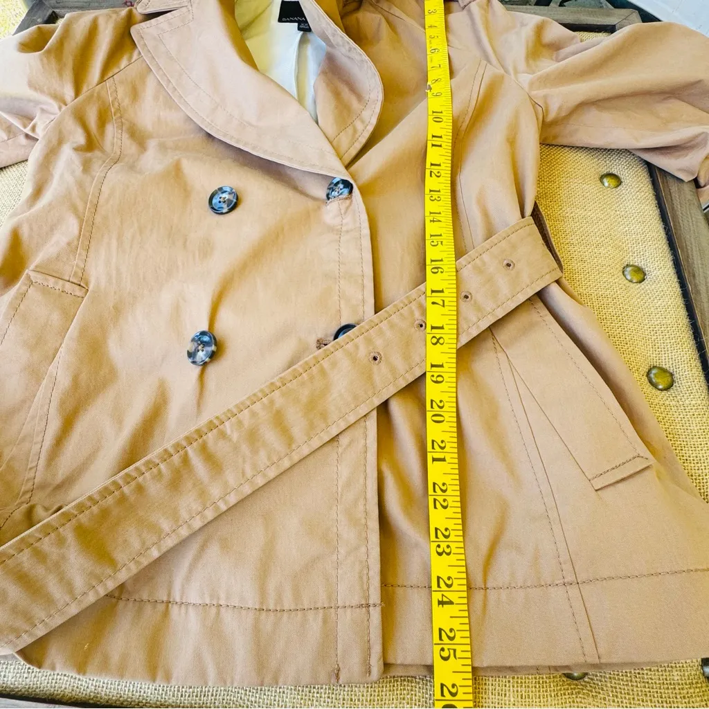 Banana Republic Water-Resistant Tie-Sleeve Trench Coat Jacket Camel Tan Belted - Image 8