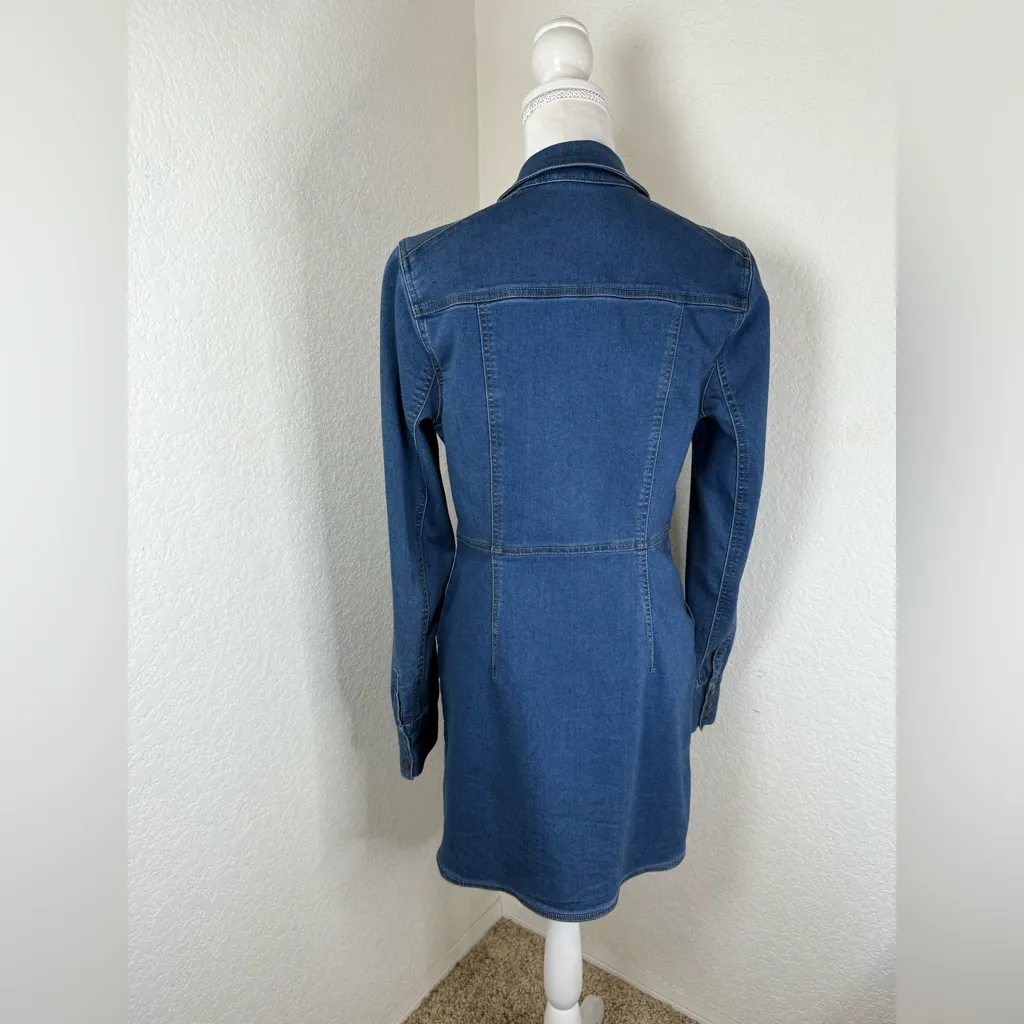 Free People Dynomite Denim Snap Front Shirt  Mini Jean Dress long Sleeve. Medium - Image 6