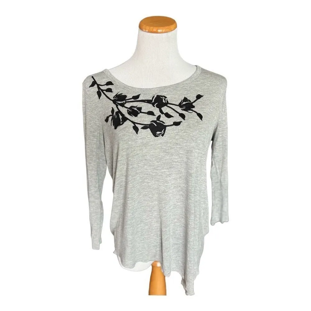 Womens Simply Vera by Vera Wang Stitched Floral Asymmetrical Blouse Top - Sz L - Image 3