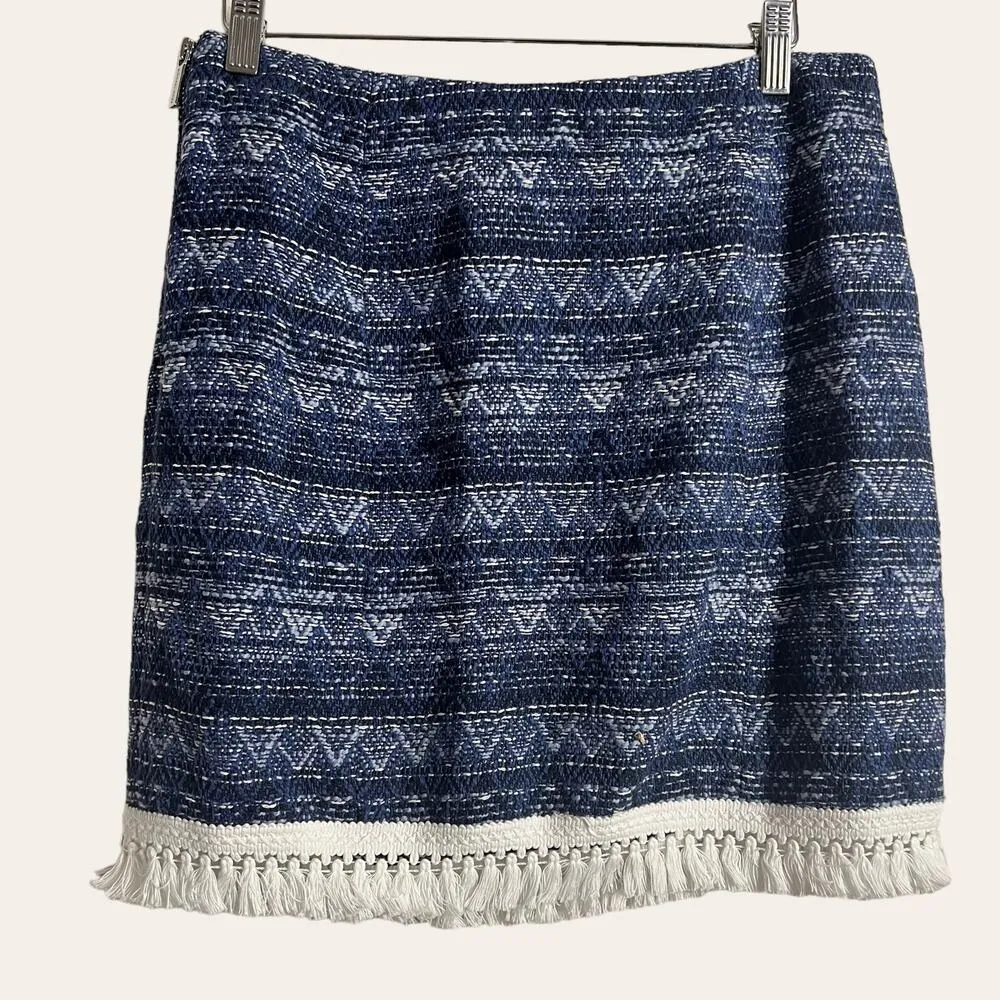 Michael Michael Kors Blue Tweed Chevron Tassel Fringe Mini Skirt Size 4 - Image 5