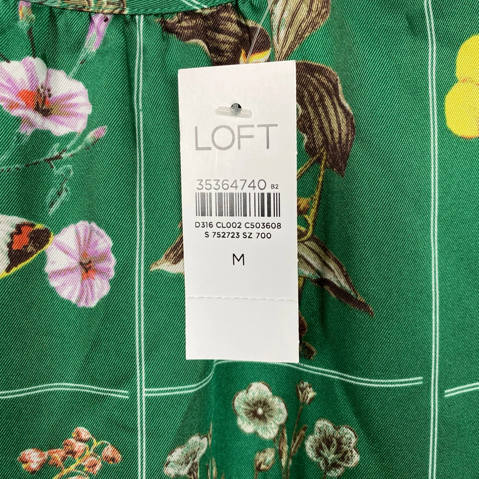 LOFT Green Floral Bird Butterfly Garden Puff Sleeve Shift Midi Dress Sz.M NWT - Image 8