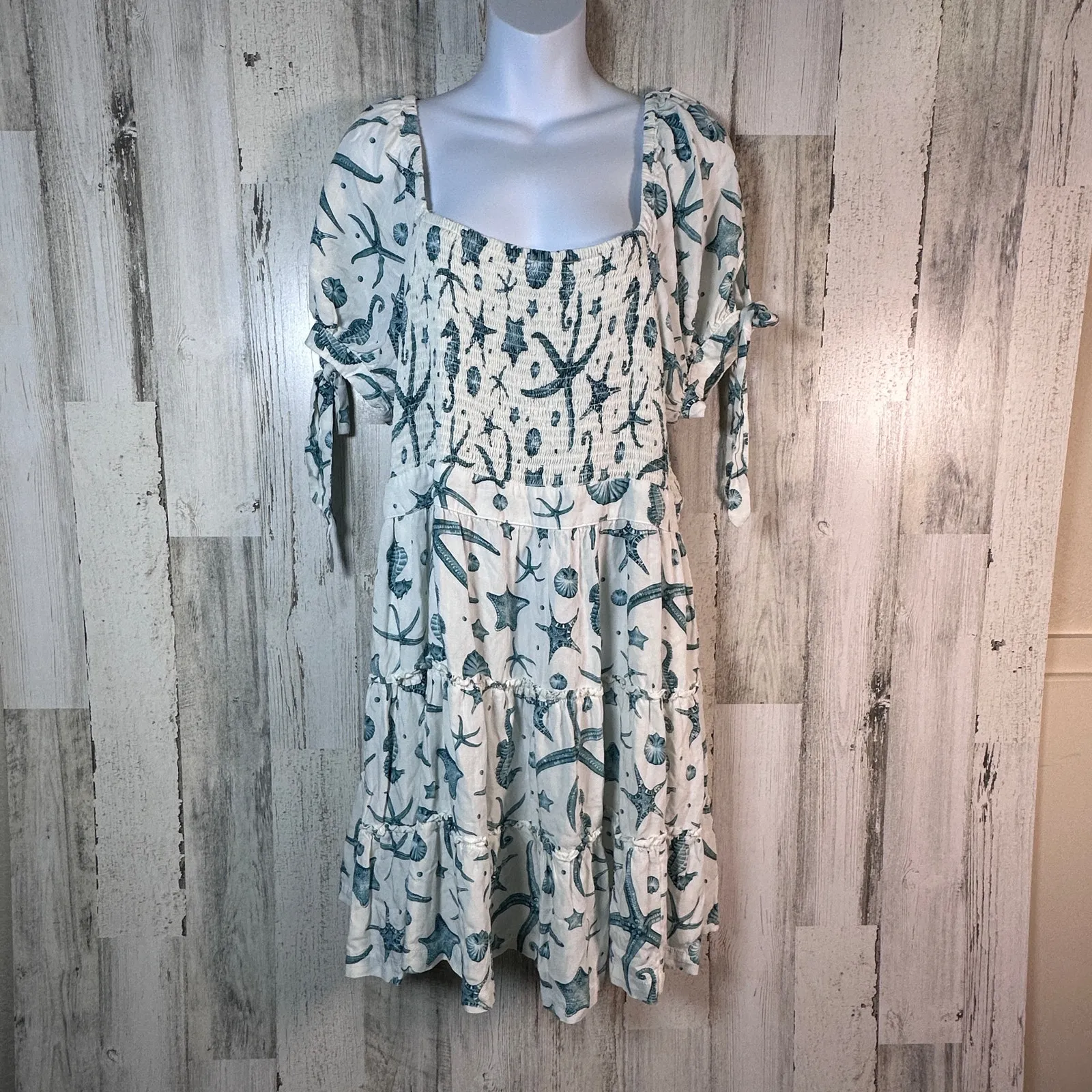 Agua Bendita x Target Smocked Sea Creature Dress | White Teal | Sz XL | Coastal - Image 5