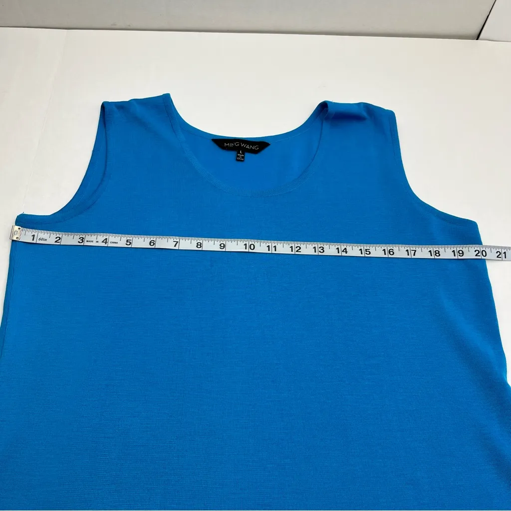 Ming Wang Blue Top Blouse Shell Sleeveless Womens Size‎ Large Stretch *TINY FLAW - Image 6