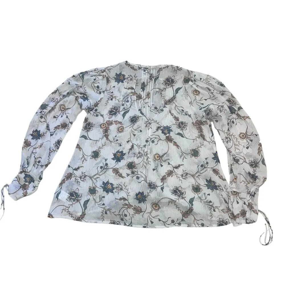 For Love and Lemons Romy White Floral Pintuck Button Blouse-Medium - Image 10