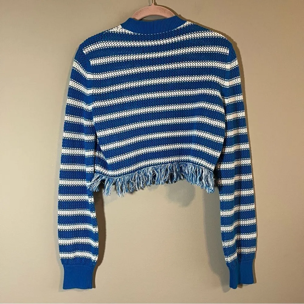 ✨ MSGM Women’s Blue White Striped Tassel Sweater XS - Image 12
