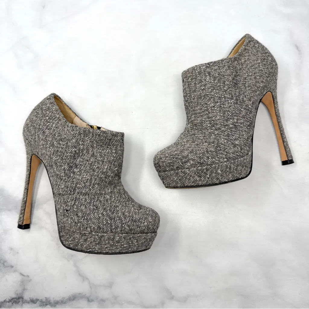 YSL Yves Saint Laurent Y2K Vintage Glitter Tweed Platform Heeled Ankle Boots - Image 3