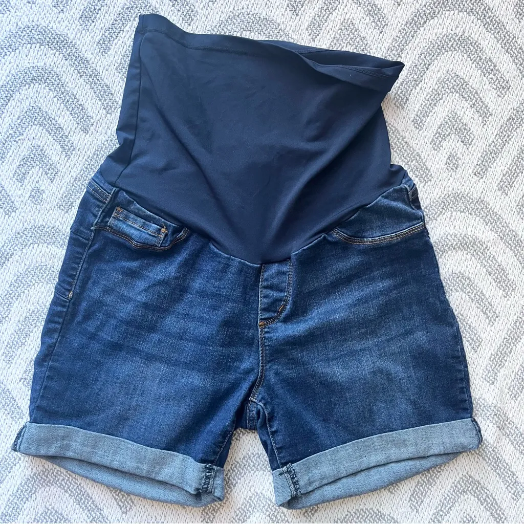 S.O.N.G. Maternity Denim Jean Maternity Shorts Medium Full Belly Panel Blue Size undefined - Image 2