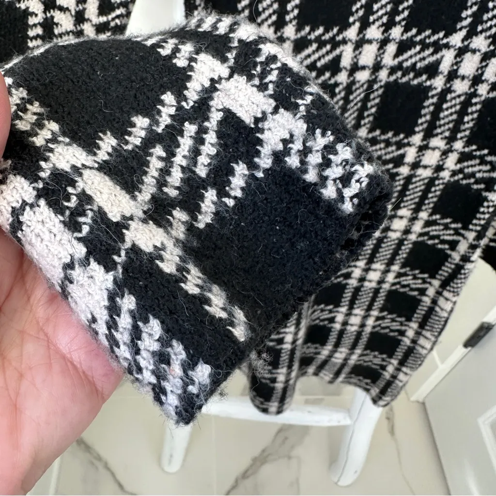 Pink Rose Black & Cream Mockneck Turtleneck Checkered Knit Sweater Dress Size S - Image 3