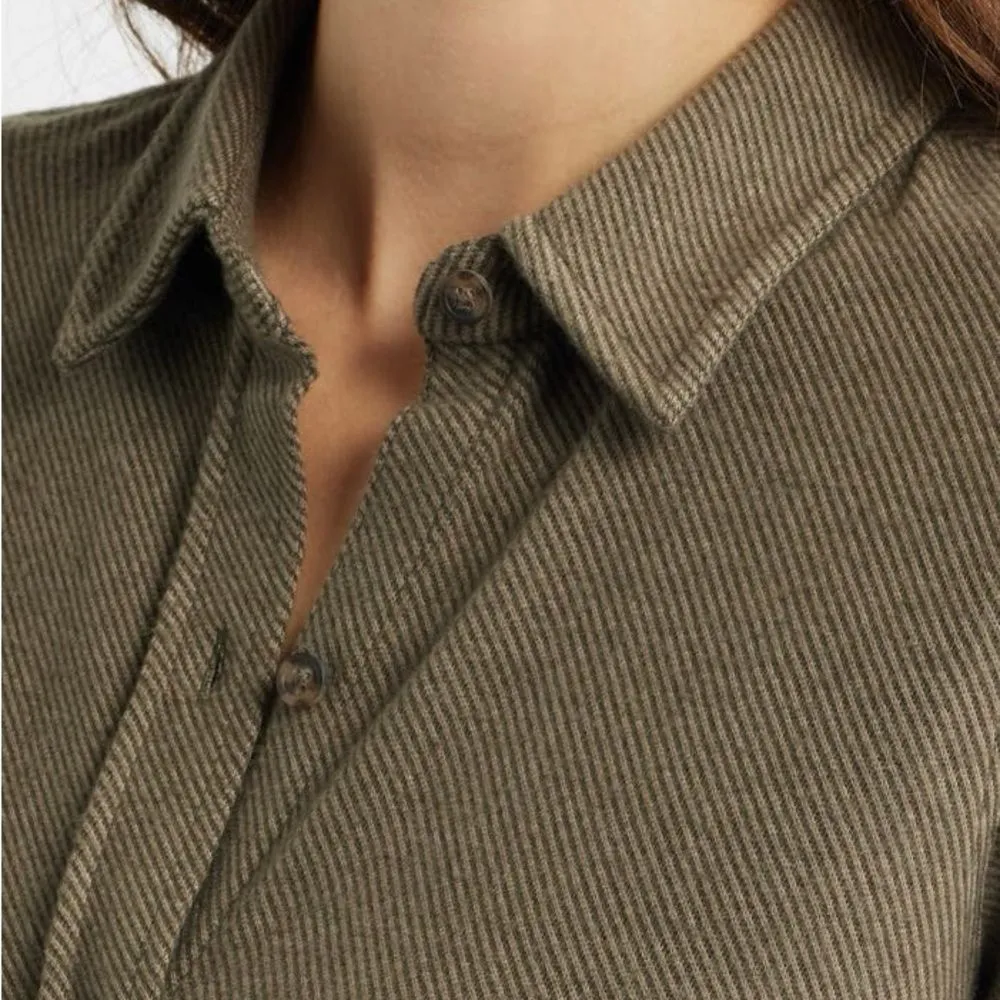 Faherty Legend Sweater Mini Shirtdress Tunic in Olive Melange Flannel Size Large - Image 10