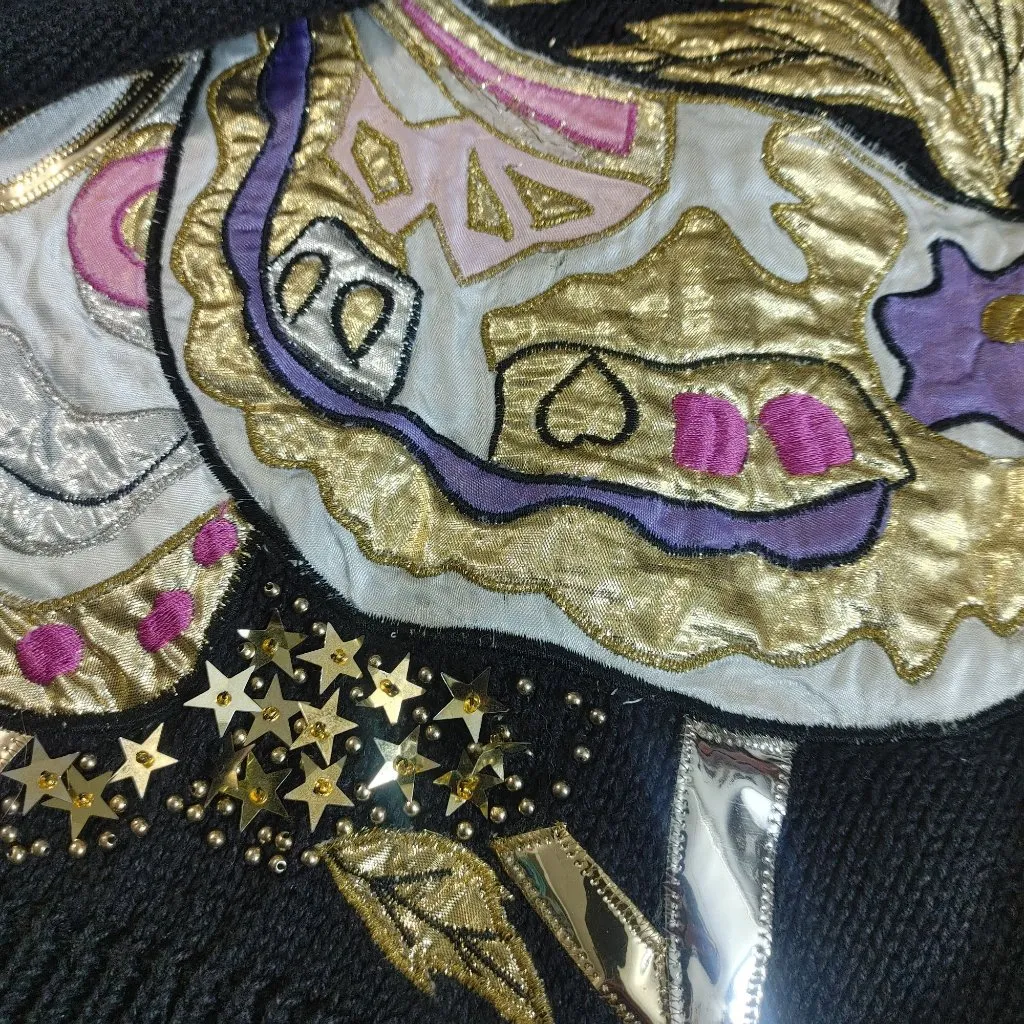 Bonnie Boerer Black Sweater Vintage 1987 Butterfly Appliqué Metallic Embroidery Size M - Image 9