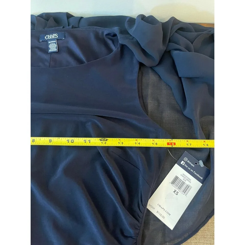 Chaps by Ralph Lauren Formal Dress Navy Blue Chiffon Sheath w/ Cape Women XS NEW - Image 6