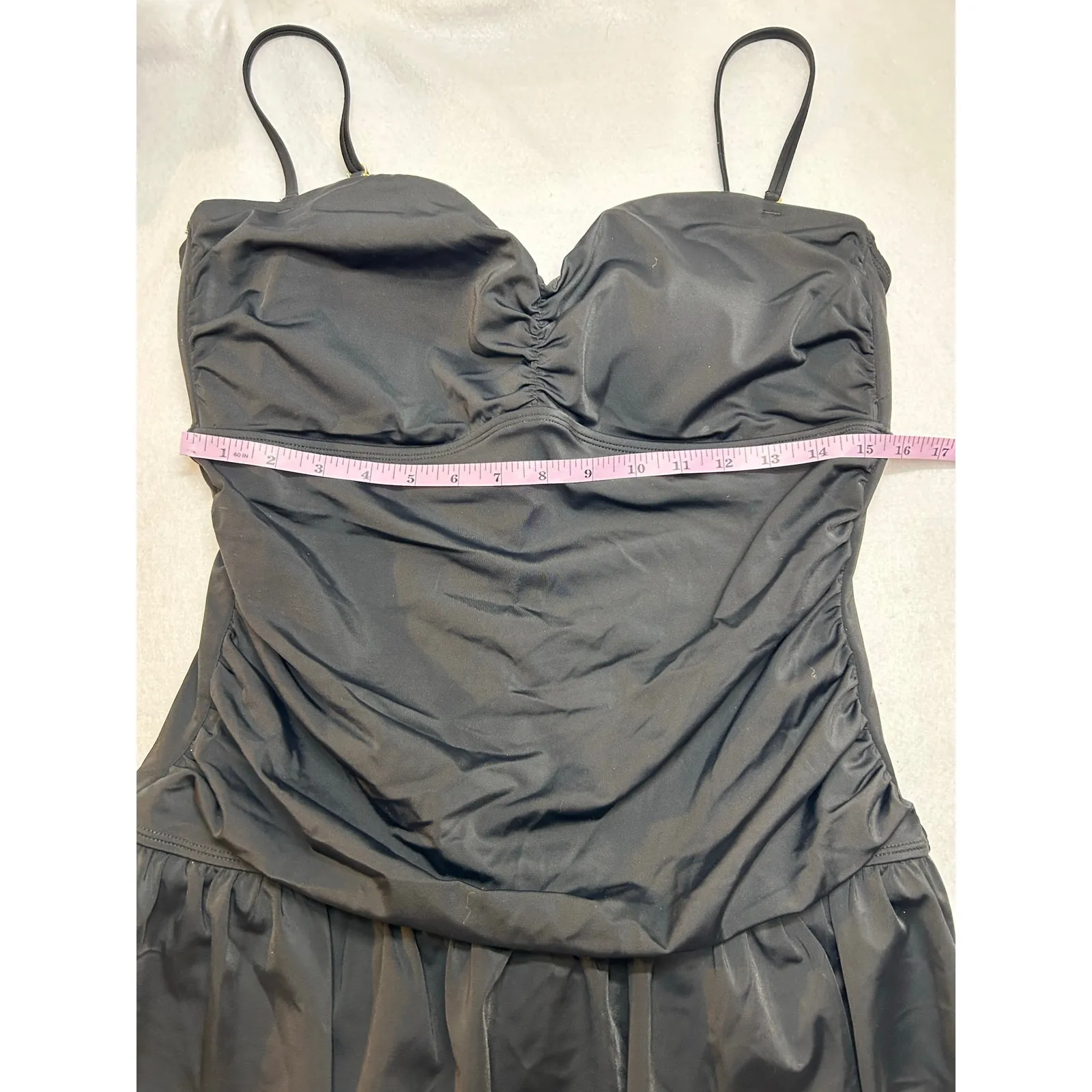 New Tropical Escape Palm Party Swimsuit Size 16 Nylon Stretch One Piece Black - Image 4