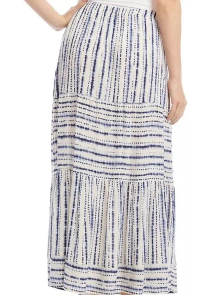 Karen Kane blue/white tiered maxi skirt. Draw string waist. Size Medium. - Image 4