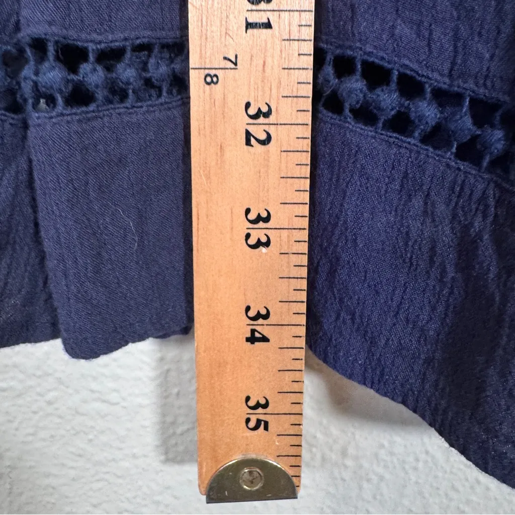 Long Tall Sally Navy Blue Boho Tunic Blouse Womens 10 Crochet Long Sleeve Fall - Image 4