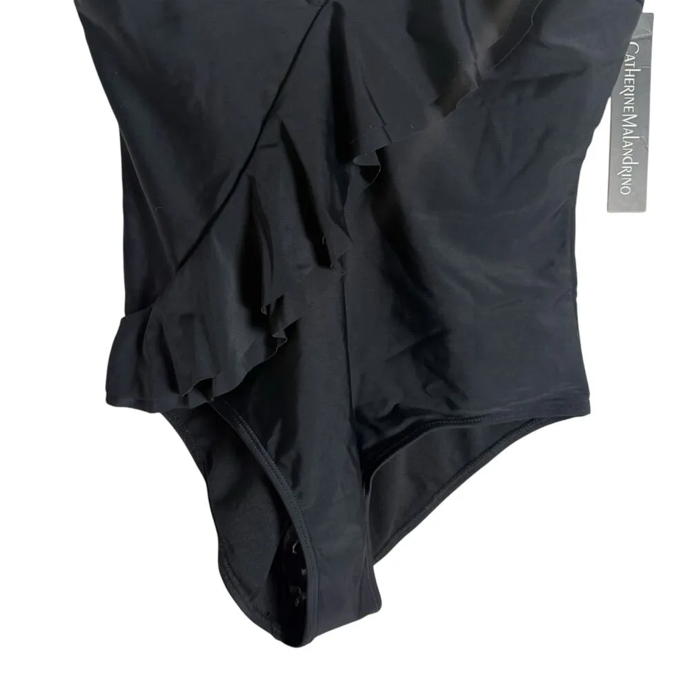 Catherine Malandrino Black One Piece V-Neck Ruffle Front Swimsuit Size Small - Image 6