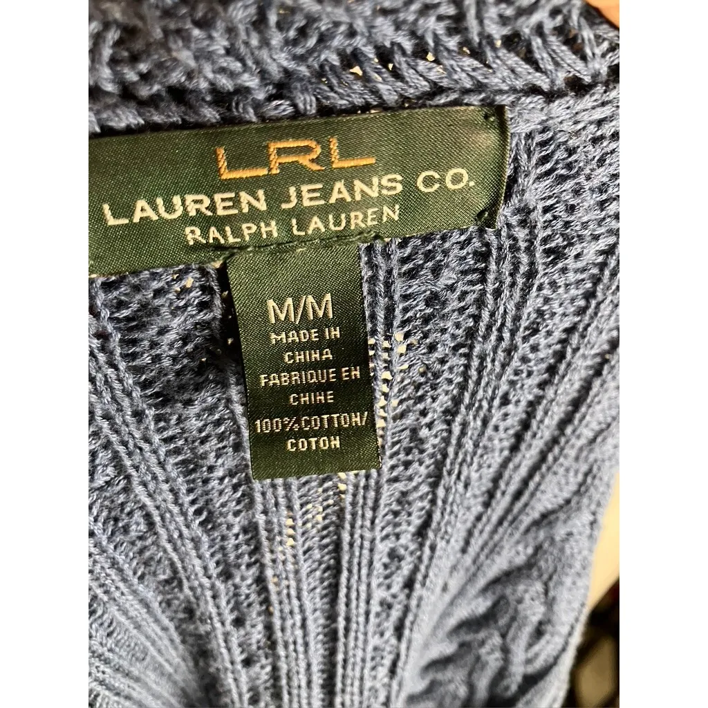 LRL Lauren Jeans Co Ralph Lauren Blue Knit Cardigan Sweater Women's M/M Cotton Size M - Image 12