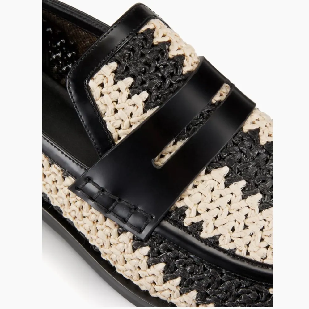Alexa Raffia & Leather Penny Loafers in Antique White/Black NEW - Image 8