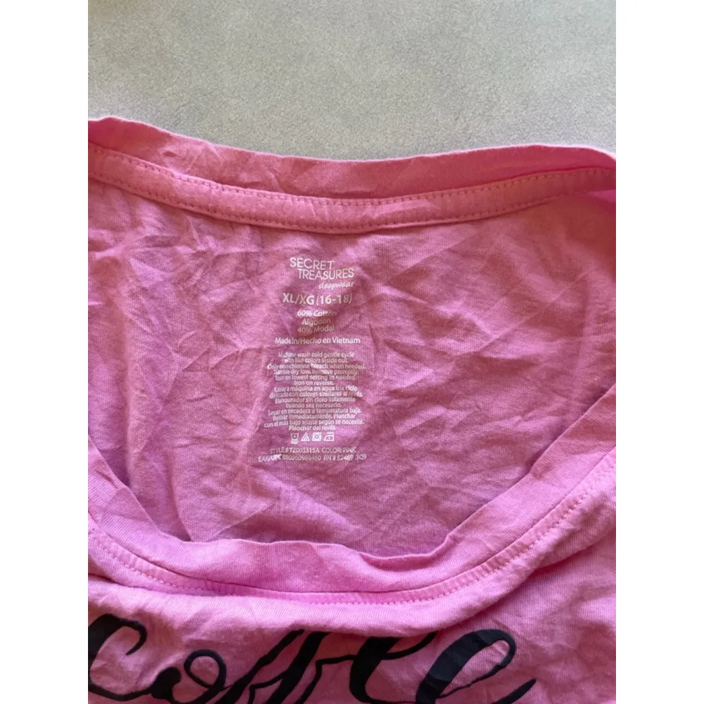 Women's Secret Treasures Pink Black Coffee Graphic Pajama T-Shirt XL - Image 3