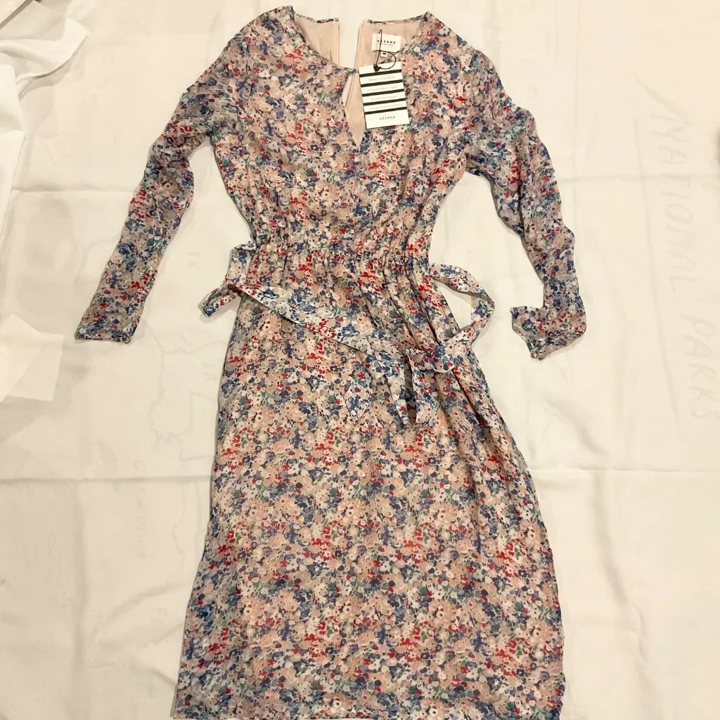 NWT SÉZANE Victoire MIDI Dress Multicolored Flowers purple pink SZ38 US6 bust38 - Image 2