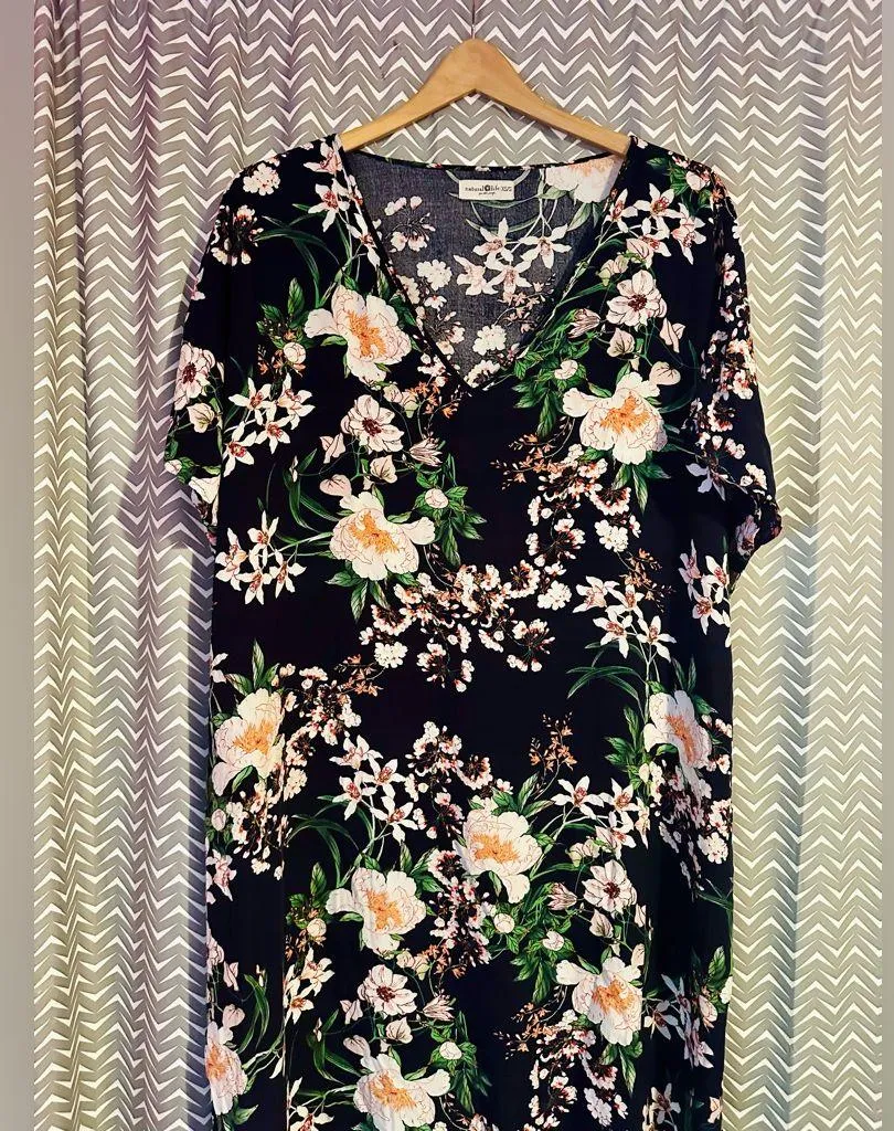 Natural Life | Navy Floral Print Kaftan Midi Dress, Size XS/S - Image 2