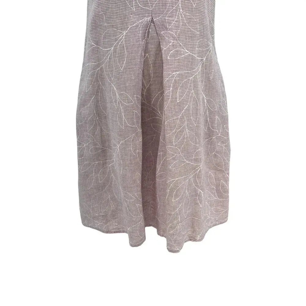 FLAX Woodstock Dress Linen Lilac Lavender White Gingham‎ Floral Size XS - Image 5
