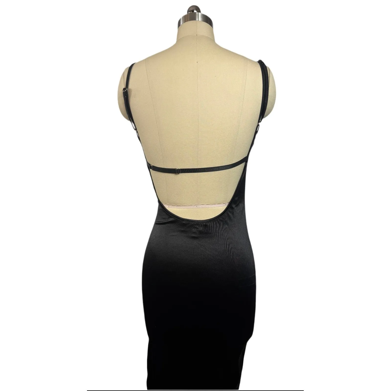 New! Ser.o.ya‎ Birdie Midi Bodycon Dress Black Stretch Satin Sz Small $295 - Image 12