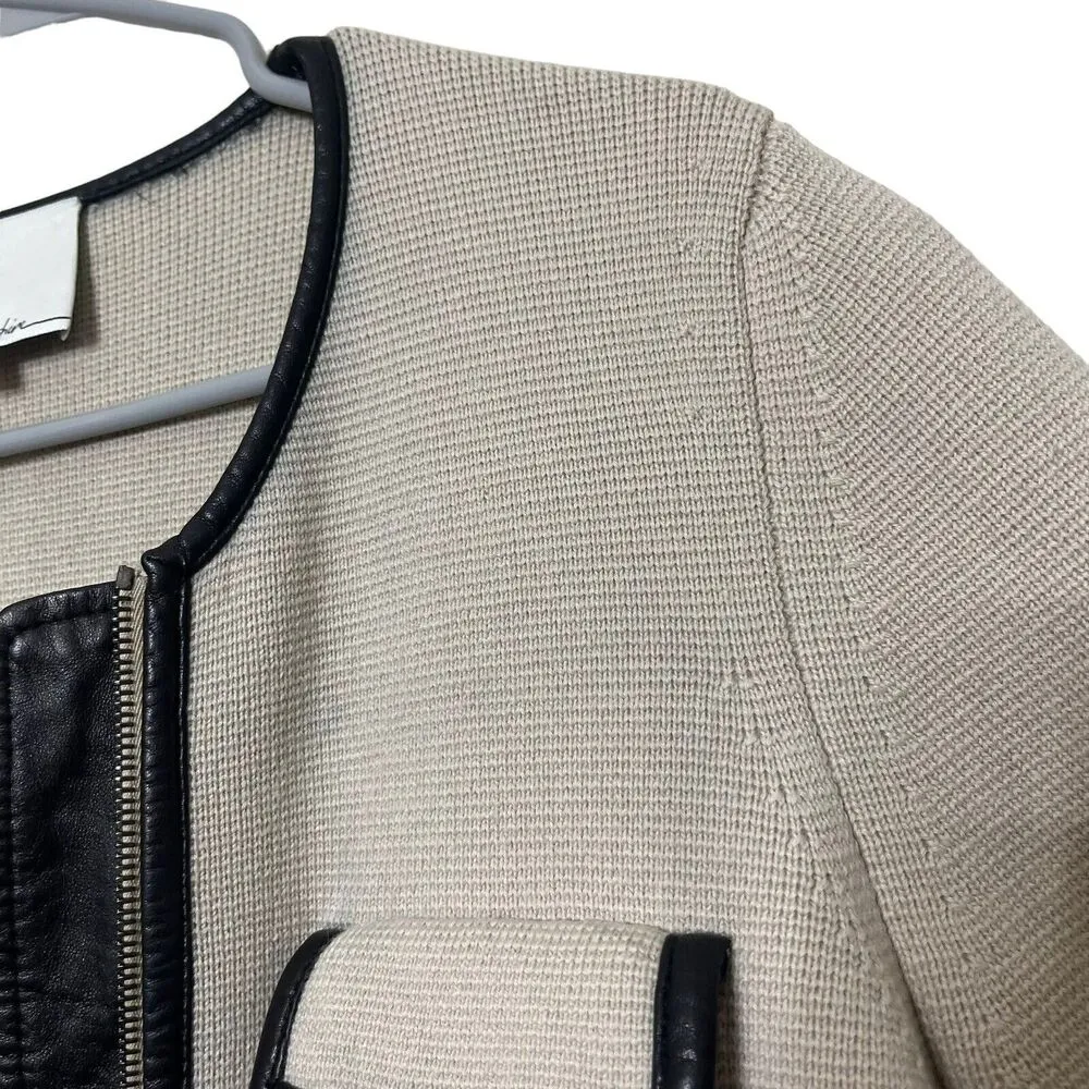 3.1 Phillip Lim Beige Wool Zip Up Jacket With Black Trim Blazer Women’s Size S - Image 13