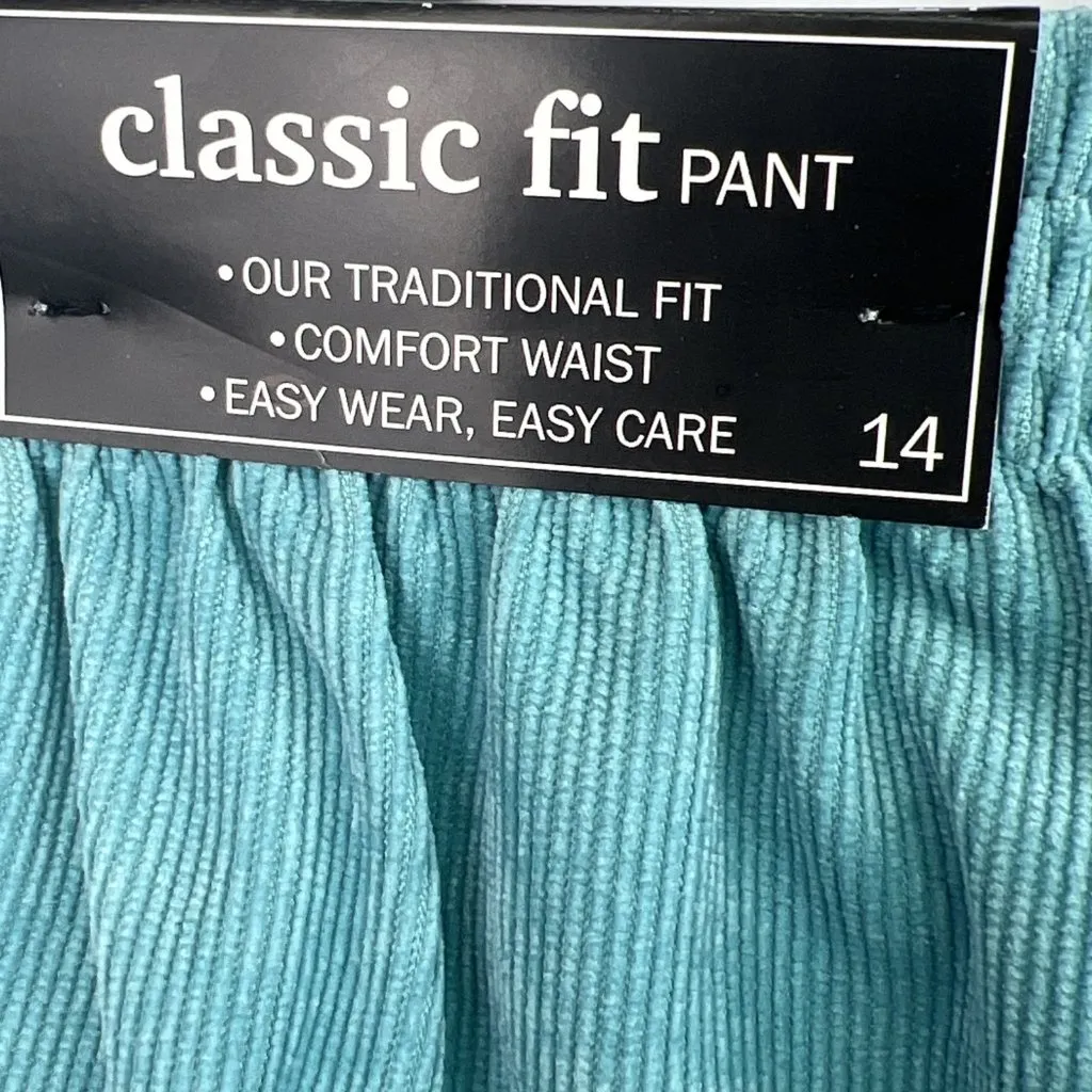 Alfred Dunner Sz 14 Short Classic Fit Pistachio Teal Blue Corduroy Pull On Pants - Image 7