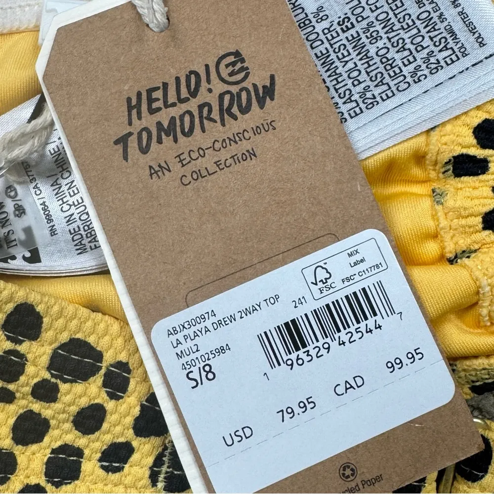 Billabong x It’s Now Cool La Playa Drew Convertible Yellow Leopard Bikini Top S - Image 6