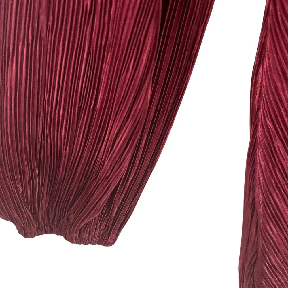 Banana Republic Burgundy Long Sleeve Plisse Pleated Swing Shift Dress Size Small - Image 4