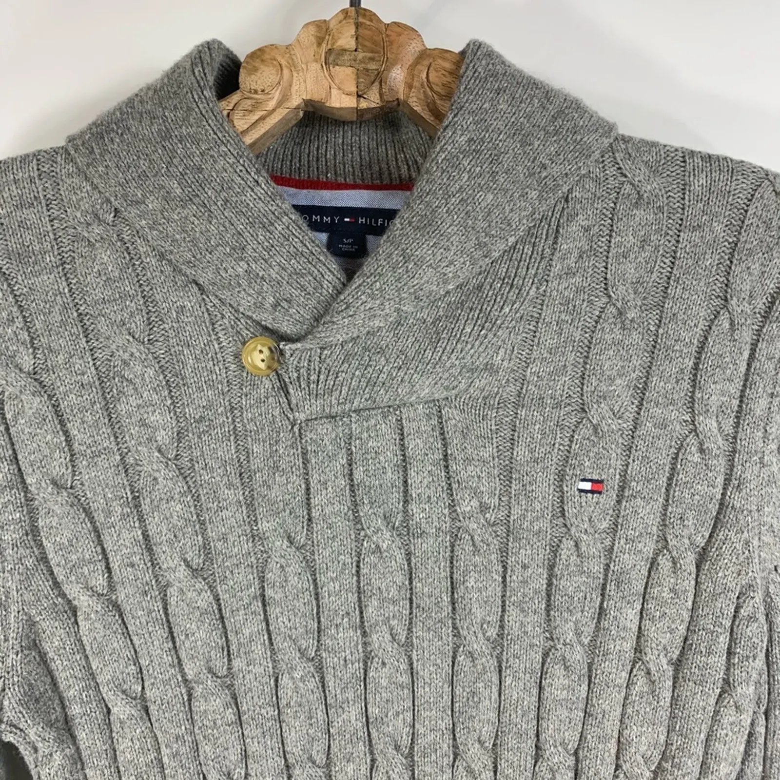 Tommy Hilfiger Grey Cable Knit Sweater Sz  Small Preppy Coastal Fisherman - Image 7