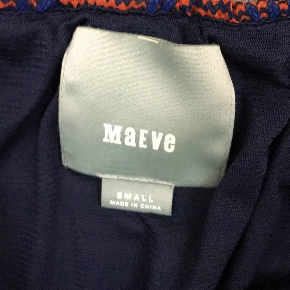 Anthropologie Maeve Urcos Bliss Tribal Strapless Fit& Flare Navy/Coral Dress - Image 4