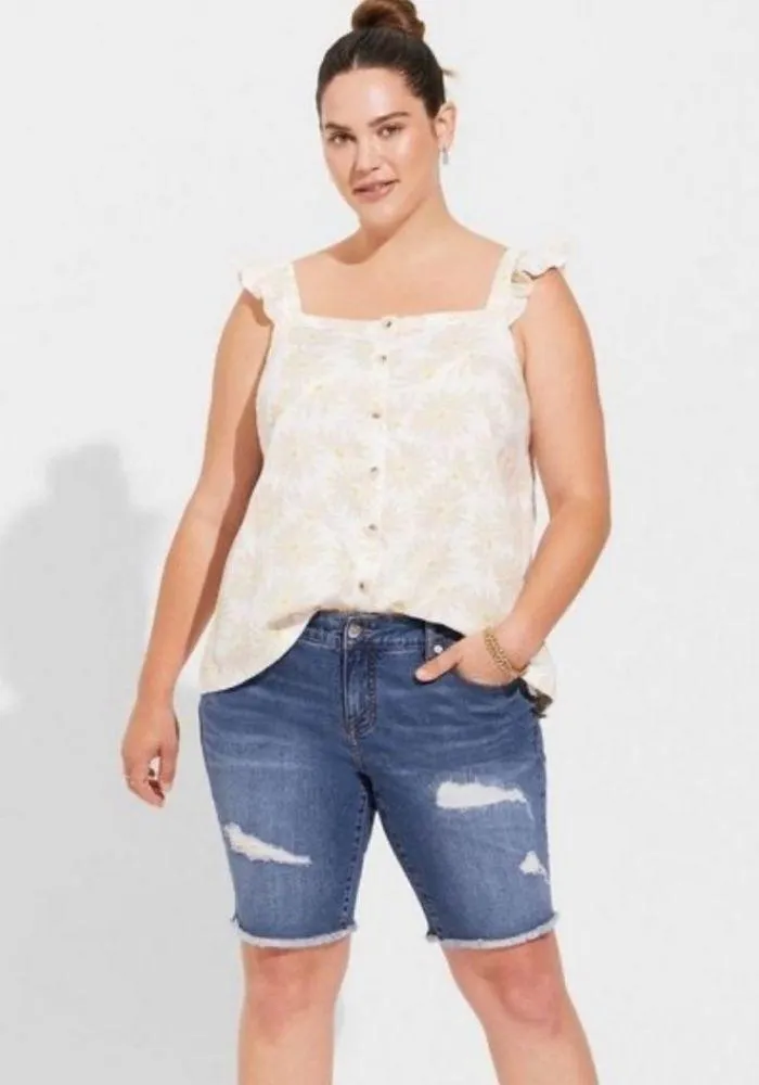 Torrid - Double Gauze Ruffle Button Front Tank Top in Daisy Daydream Size 5 - Image 2