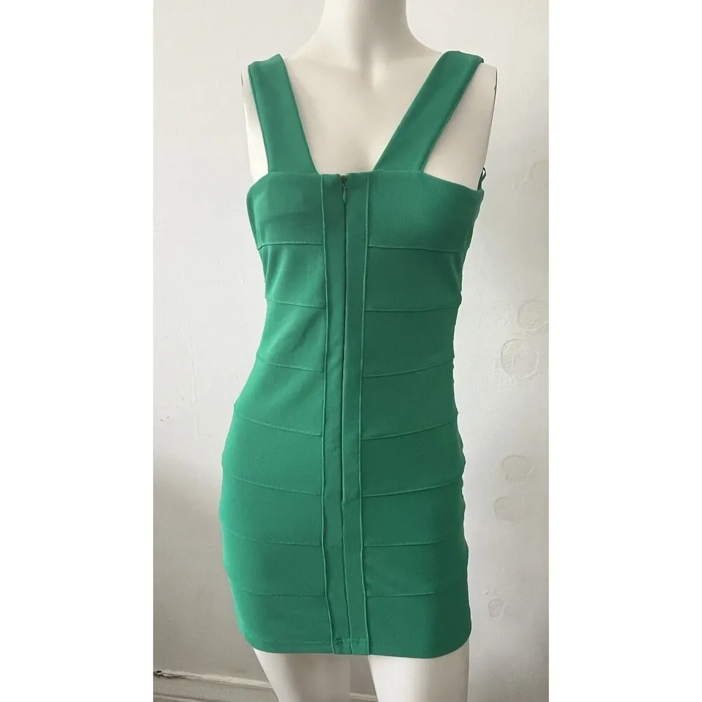 Y2K Tobi Green V Neck Bandage polyester stretch curve hugging Bodycon Dress M - Image 2