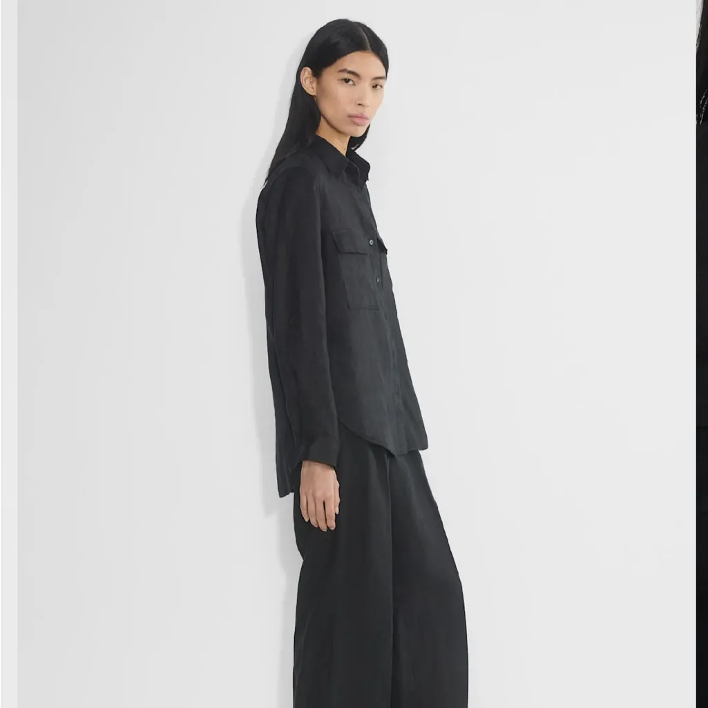 NEW Aritzia Babaton Button Up Utility Linen Shirt Black - Image 5