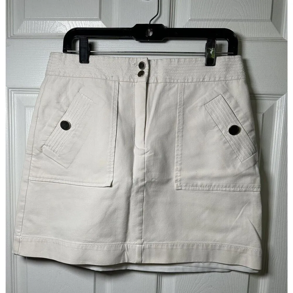 Ann Taylor LOFT Pencil Pleated Skirt Cream White Size10 Front Zip Buttons Pocket - Image 2