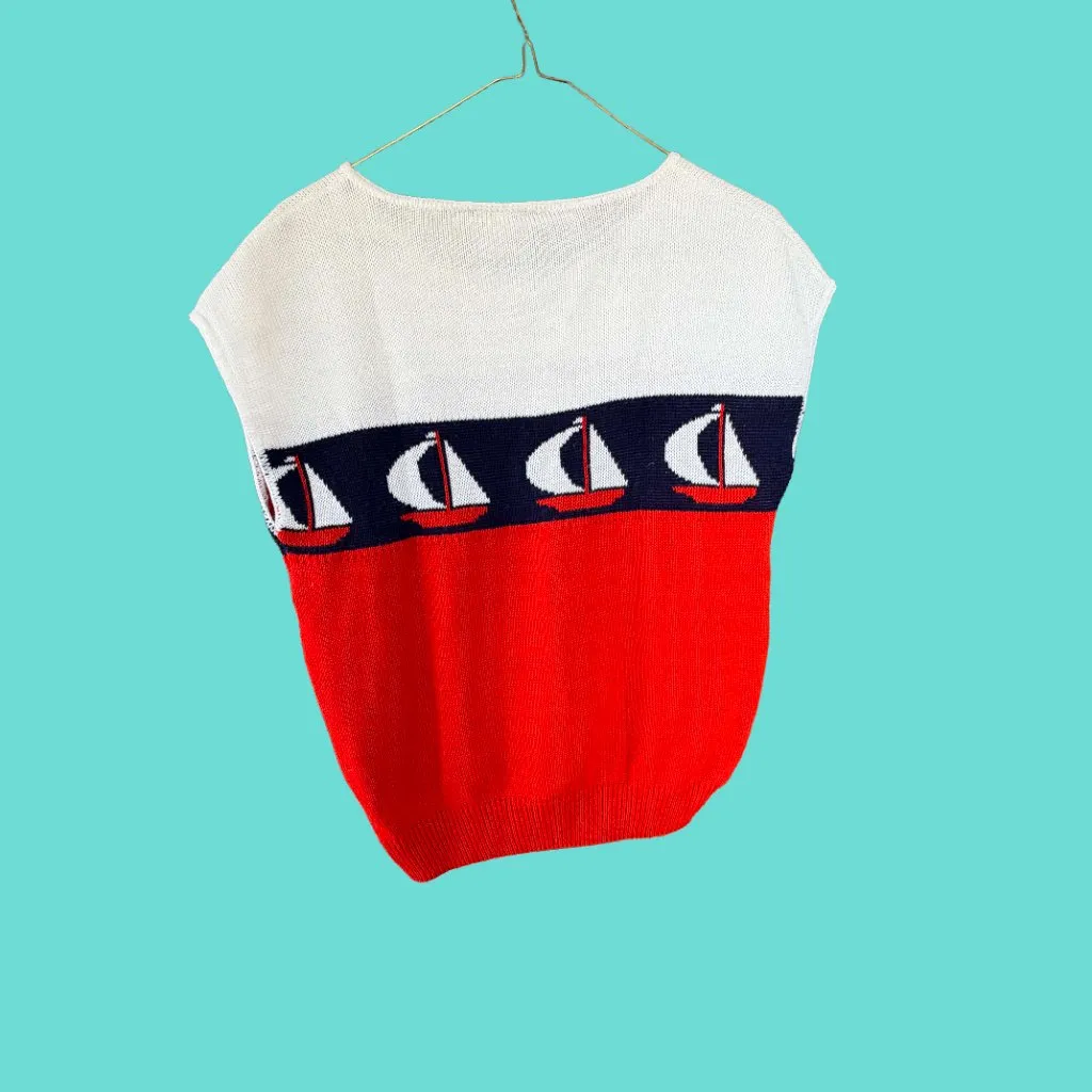 Cambridge Court Vintage Nautical Sailboat Sweater Vest Red White Blue Preppy S - Image 4