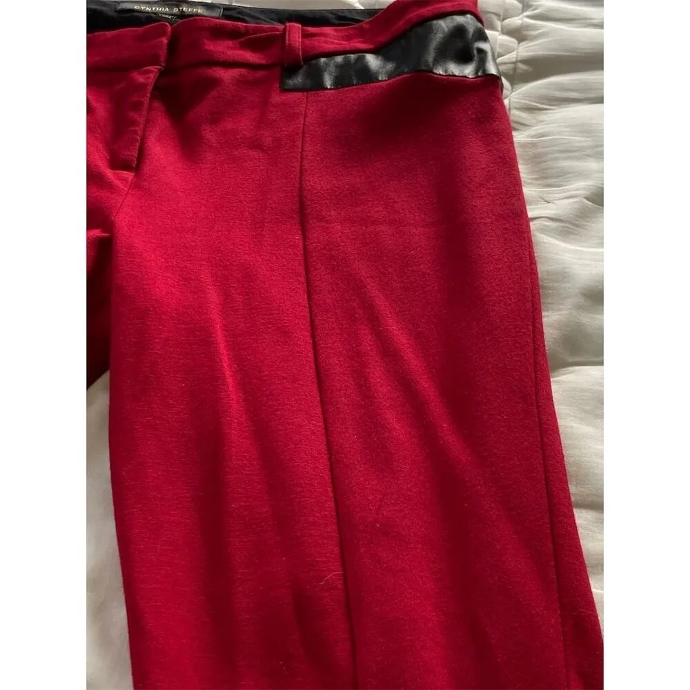 Cynthia Steffe Red Straight Pants with Black Accents Midrise Size 8 - Image 8