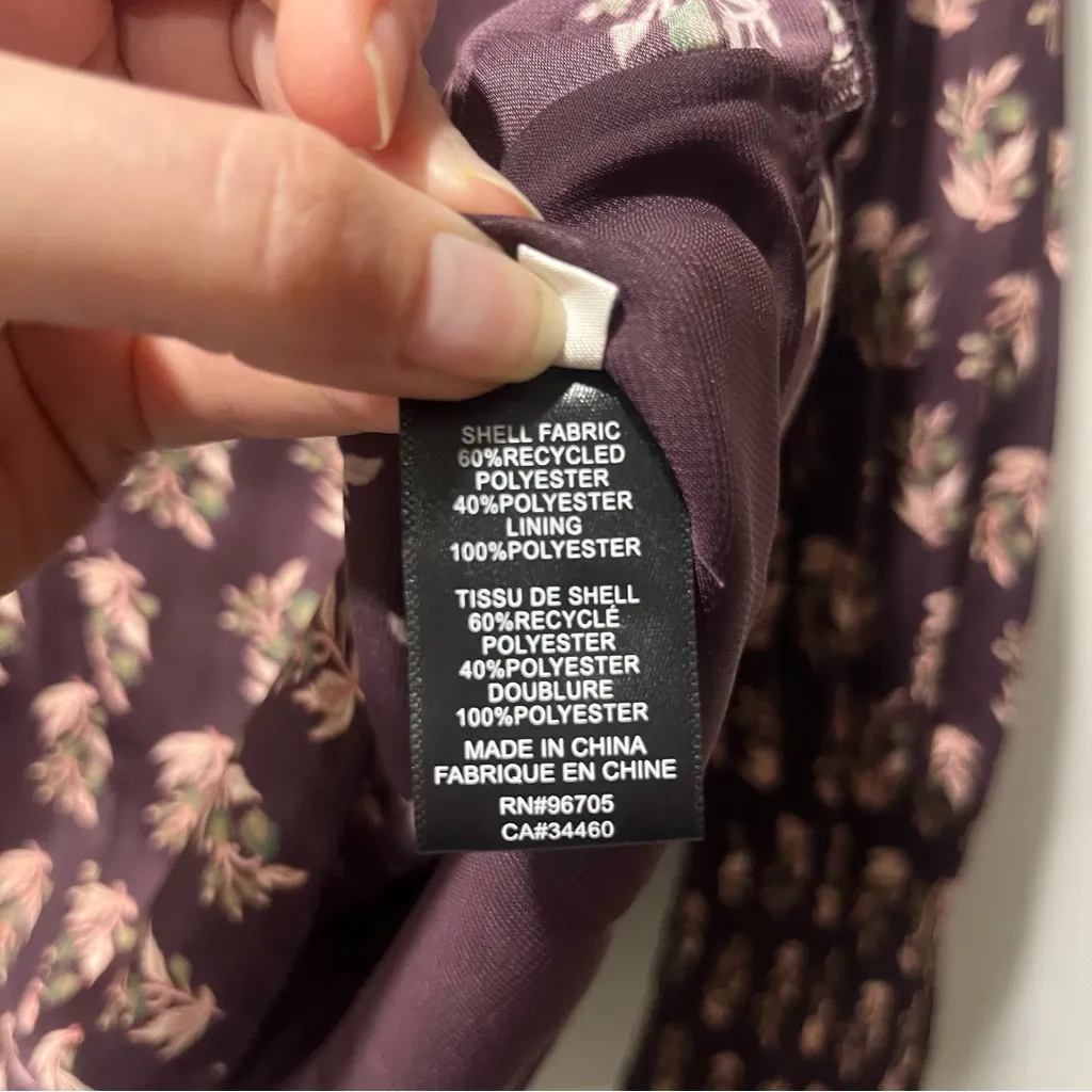 Rebecca Taylor Zia Fleur Printed Tie Top Size Large Maroon Floral V Neck Long Sl - Image 9