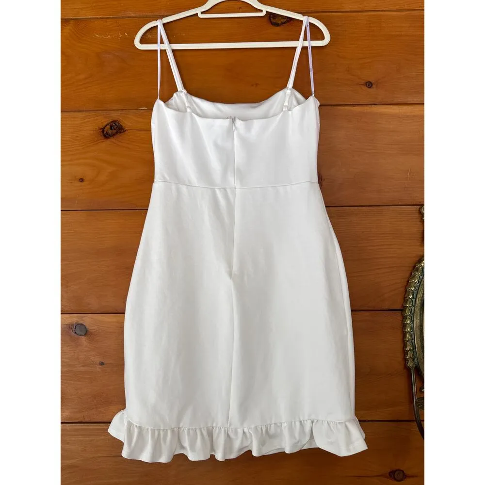 Lulus Spoonful of Sass White Ruffled Bodycon Mini Dress Engagement Wedding Sz L - Image 4