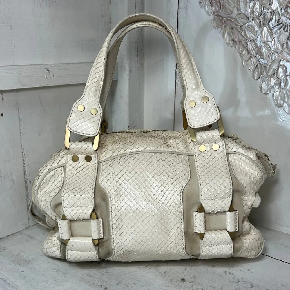 Jimmy Choo Python Suede/Leather Mahdi cream  Double Top Handle Satchel Handbag - Image 4