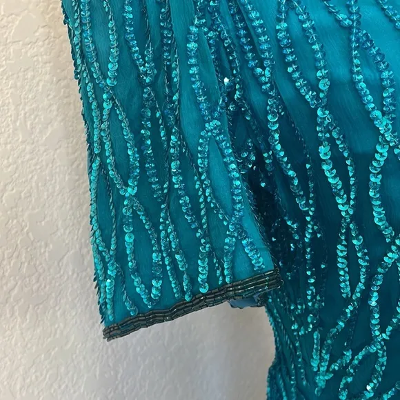 VINTAGE TEAL SEQUIN SPARKLY SHIFT DRESS. Size 6‎ Blue - Image 3