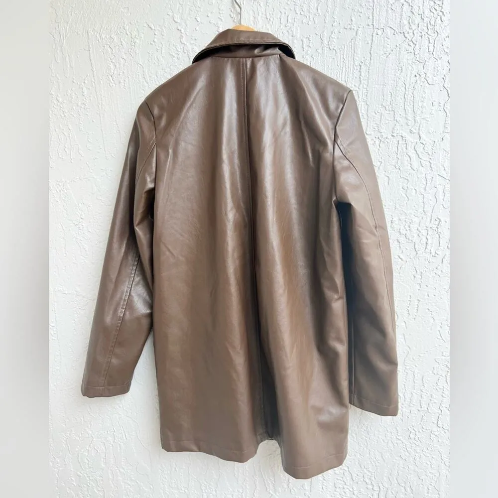 NWT Glassons Vegan Leather Long Sleeve Trench Coat Brownie Points Women's Size M - Image 5