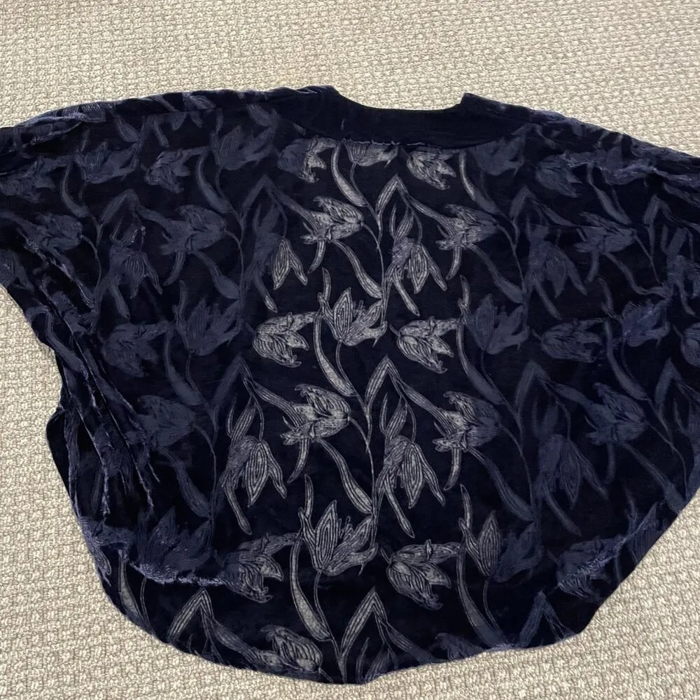 A New Day Cardigan Women's One Size Velvet Navy Blue Open Front Floral Sweater - Image 3