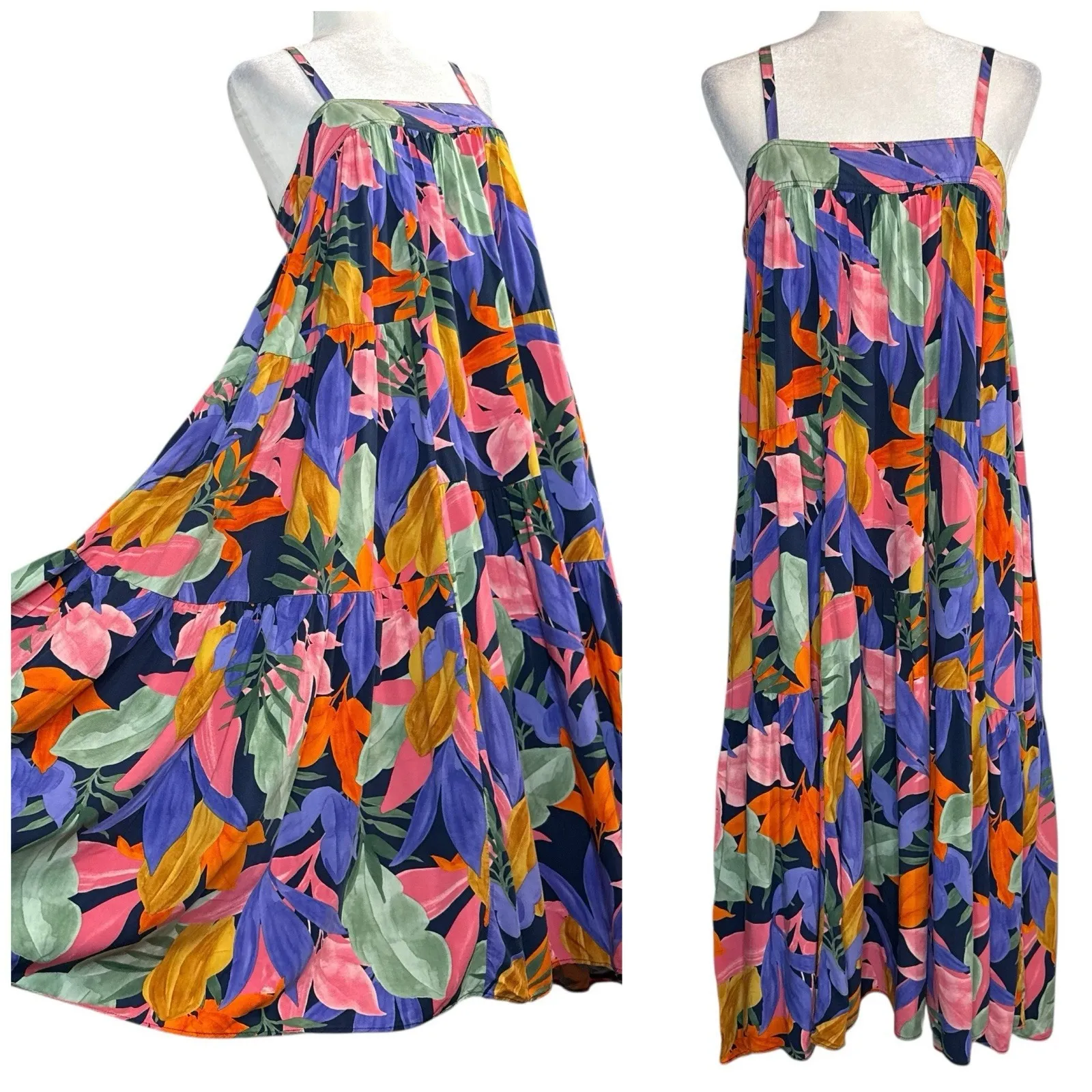 ABEL THE LABEL Anthropologie Midi Maxi Dress M Colorful Pockets Floral Boho Full - Image 2