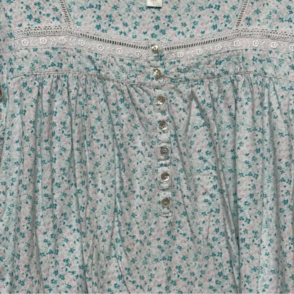 EILEEN WEST Cotton Cap Sleeve Short Floral‎ Nightgown In Aqua Print sz L Blue Size L - Image 6