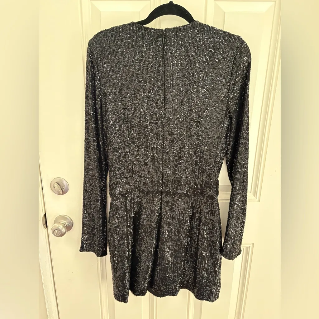 Ramy Brook Becky Long Sleeve Sequin Deep V-neck Cocktail Dress in Black Size 10 - Image 9