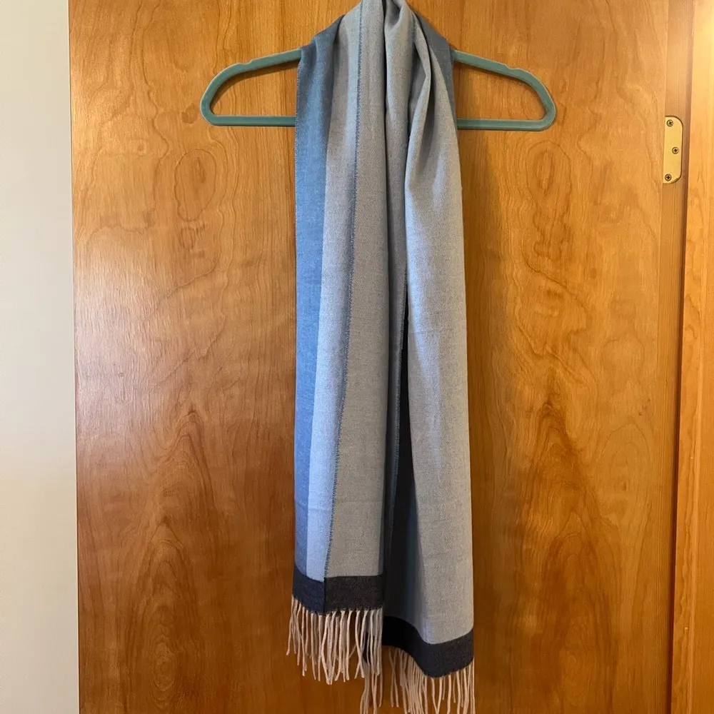 Vintage Blue Gray Scarf V. Fraas Cashmink Made in Germany Fringe Edges - Image 6