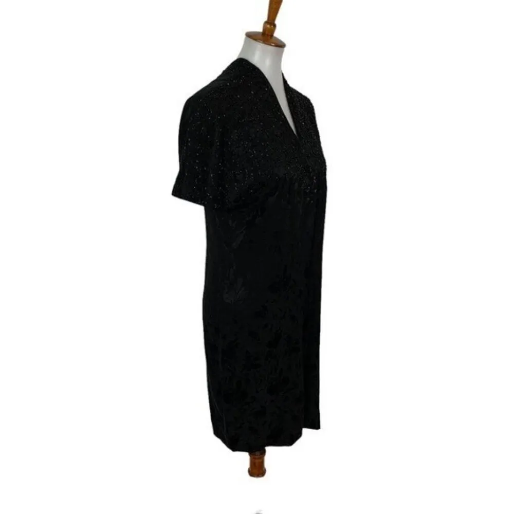D’ore Black Silk Beaded Dress 4 Vintage 90s Glam Party Formal Wear - Image 3