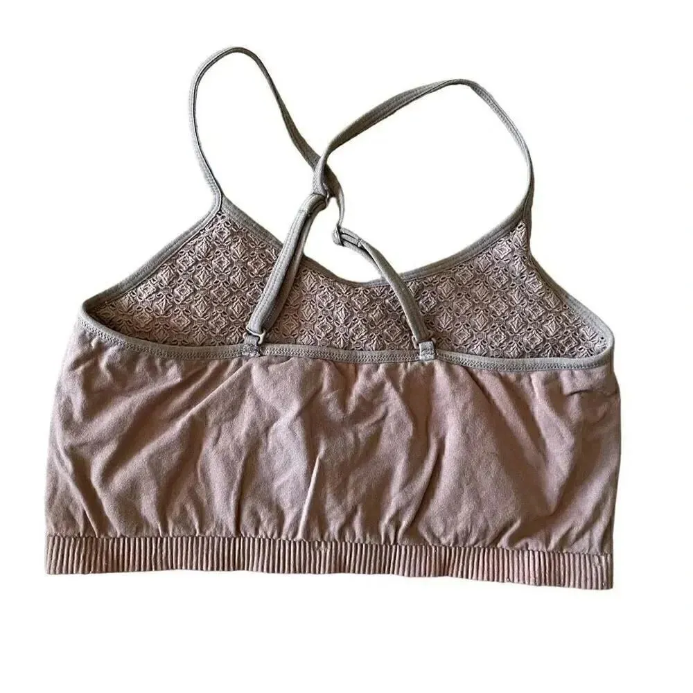 Taupe Women’s Adjustable Straps Crochet Running Yoga Bralette Sports Bra SZ XS Tan - Image 5
